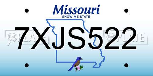 7XJS522 Missouri License Plate