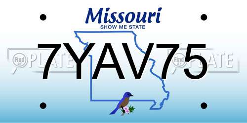 7YAV75 Missouri License Plate