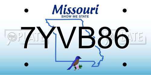 7YVB86 Missouri License Plate