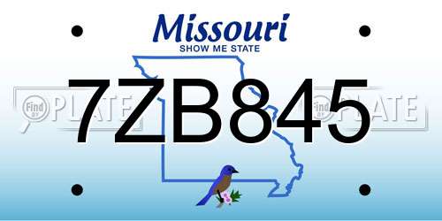 7ZB845 Missouri License Plate