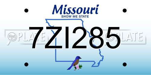 7ZI285 Missouri License Plate