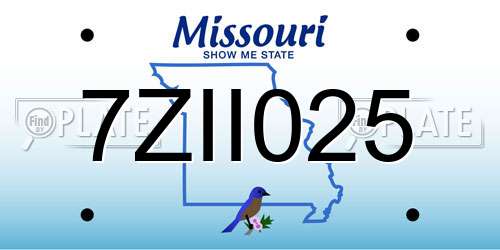 7ZII025 Missouri License Plate