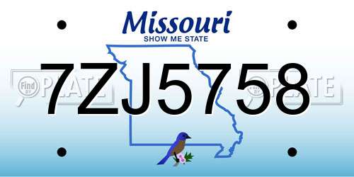 7ZJ5758 Missouri License Plate