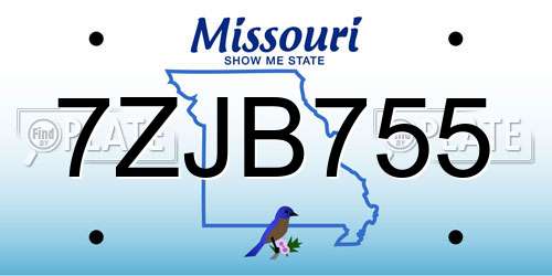7ZJB755 Missouri License Plate