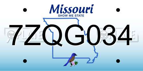 7ZQG034 Missouri License Plate