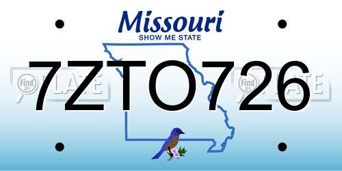 7ZTO726 Missouri License Plate