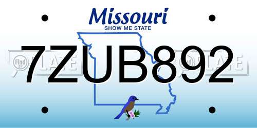 7ZUB892 Missouri License Plate