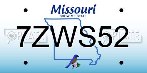 7ZWS52 Missouri License Plate
