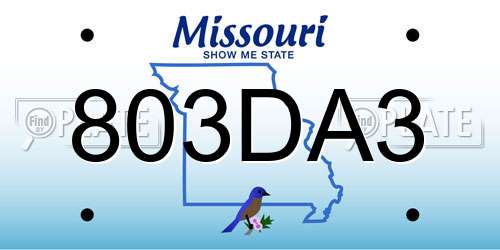 803DA3 Missouri License Plate
