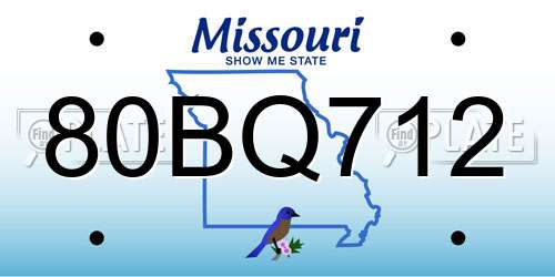 80BQ712 Missouri License Plate