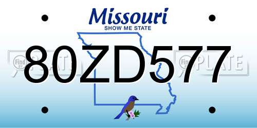 80ZD577 Missouri License Plate