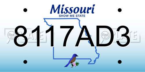 8117AD3 Missouri License Plate
