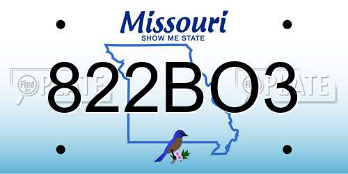 822BO3 Missouri License Plate