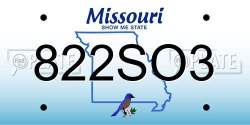 822SO3 Missouri License Plate