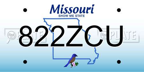 822ZCU Missouri License Plate