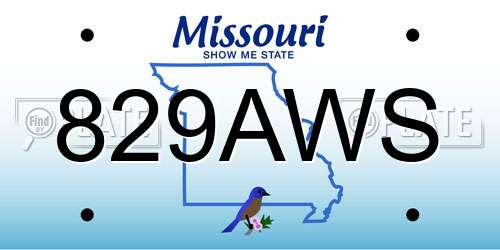 829AWS Missouri License Plate