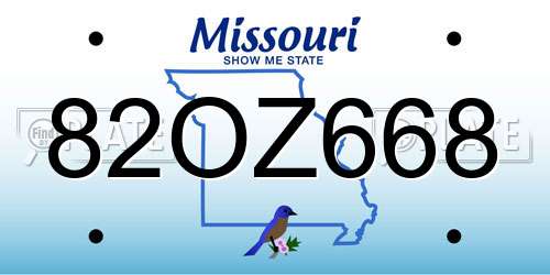 82OZ668 Missouri License Plate