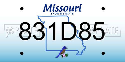 831D85 Missouri License Plate