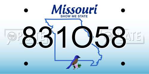 831O58 Missouri License Plate