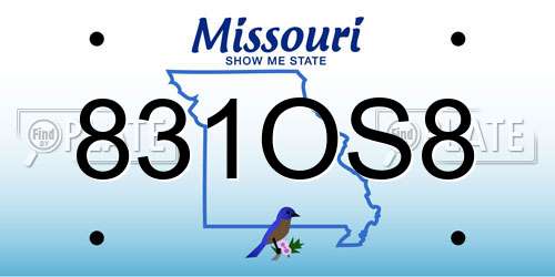 831OS8 Missouri License Plate