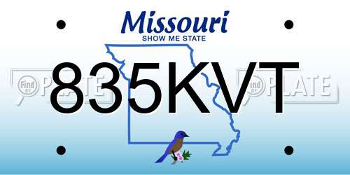 835KVT Missouri License Plate
