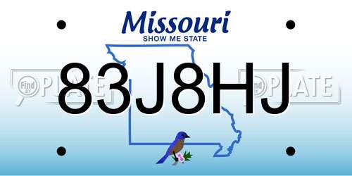 83J8HJ Missouri License Plate