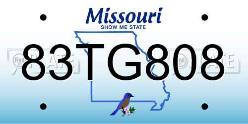 83TG808 Missouri License Plate