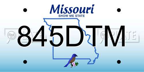 845DTM Missouri License Plate