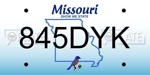 845DYK Missouri License Plate