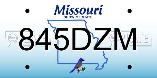 845DZM Missouri License Plate