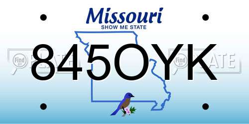 845OYK Missouri License Plate