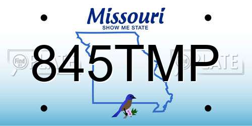 845TMP Missouri License Plate