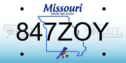 847ZOY Missouri License Plate
