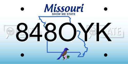 848OYK Missouri License Plate