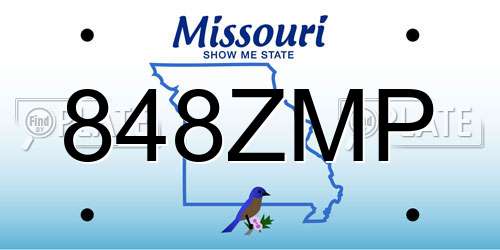 848ZMP Missouri License Plate