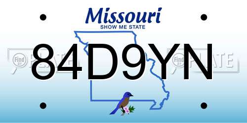84D9YN Missouri License Plate