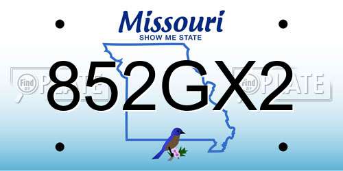 852GX2 Missouri License Plate