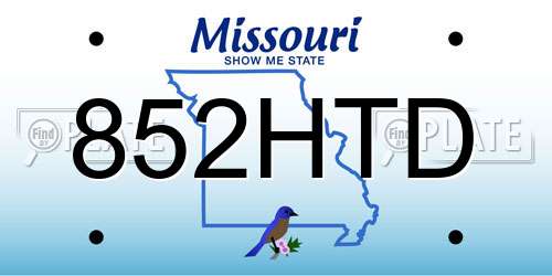 852HTD Missouri License Plate