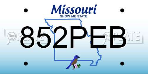 852PEB Missouri License Plate