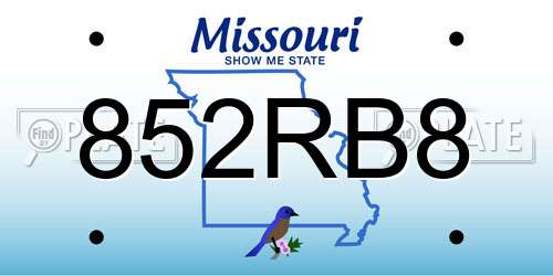 852RB8 Missouri License Plate