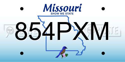 854PXM Missouri License Plate
