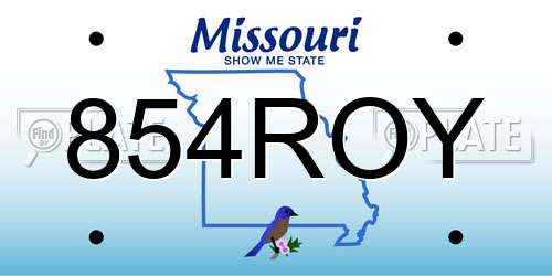 854ROY Missouri License Plate