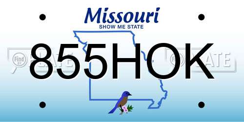 855HOK Missouri License Plate