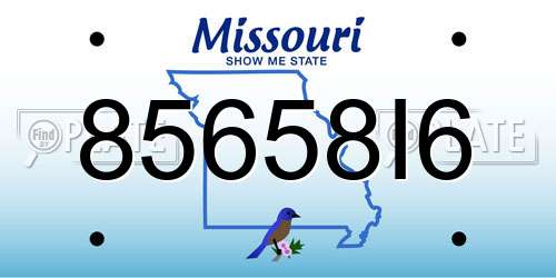 85658I6 Missouri License Plate