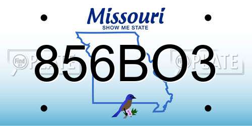 856BO3 Missouri License Plate