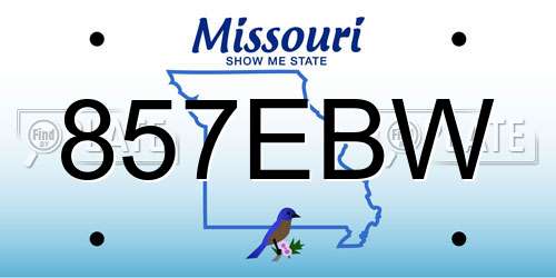 857EBW Missouri License Plate