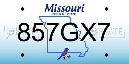 857GX7 Missouri License Plate
