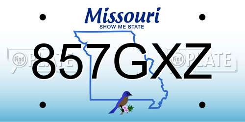 857GXZ Missouri License Plate