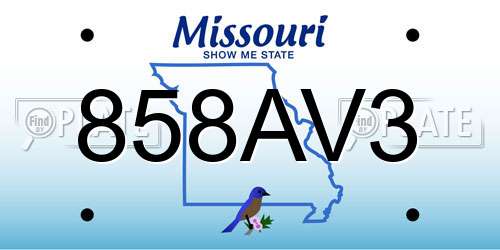 858AV3 Missouri License Plate
