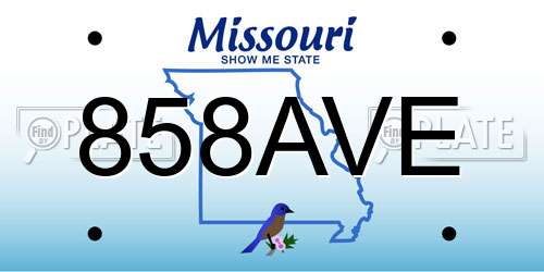 858AVE Missouri License Plate